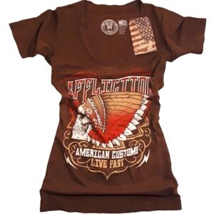 🆕️Affliction American Customs Shortsleeve V-Neck Shirt. Women's Size: XS